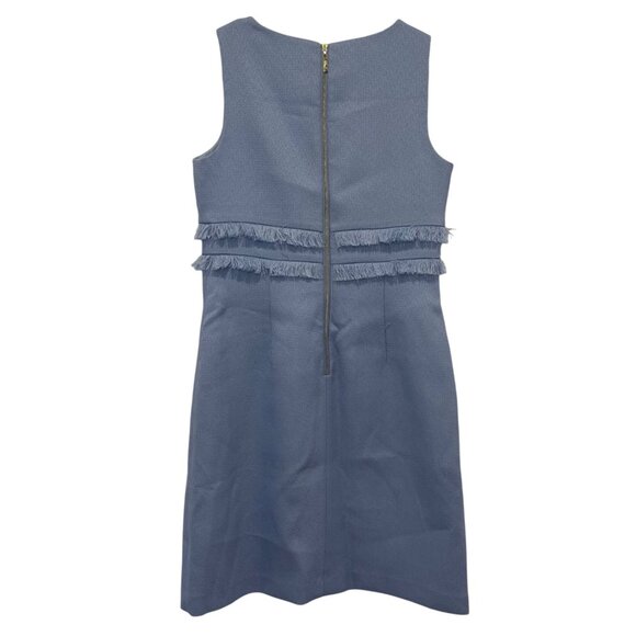 NWOT Eliza J Sleeveless Blue Sheath Dress Sz 2 fringe zipperback, sleeveless NEW - Picture 2 of 8